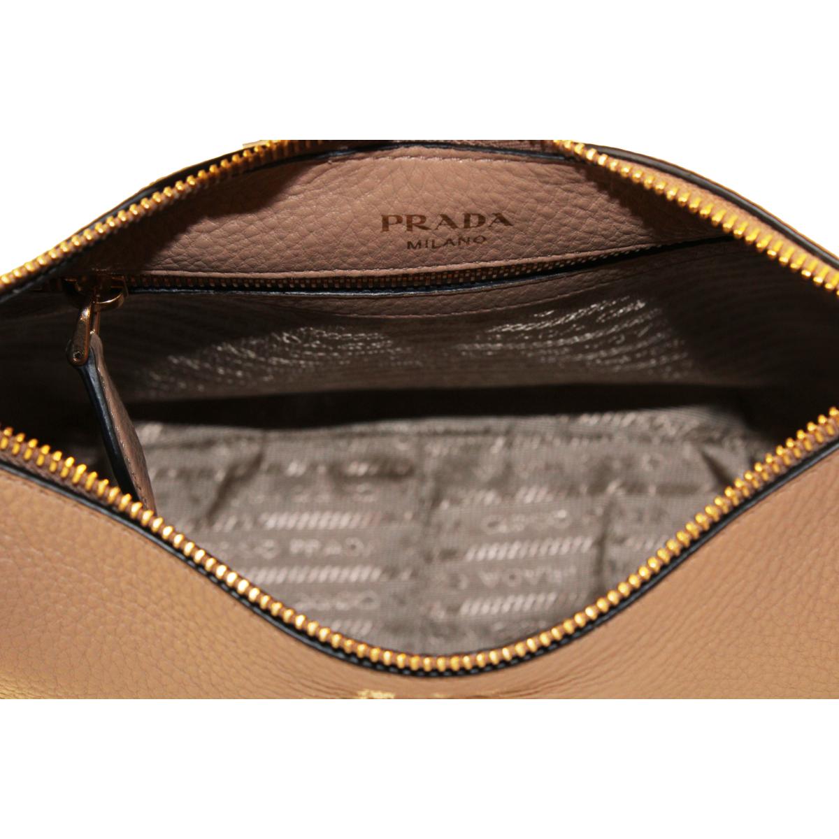 Prada Vitello Daino Tan Leather Bag Nylon Web Stripe Strap