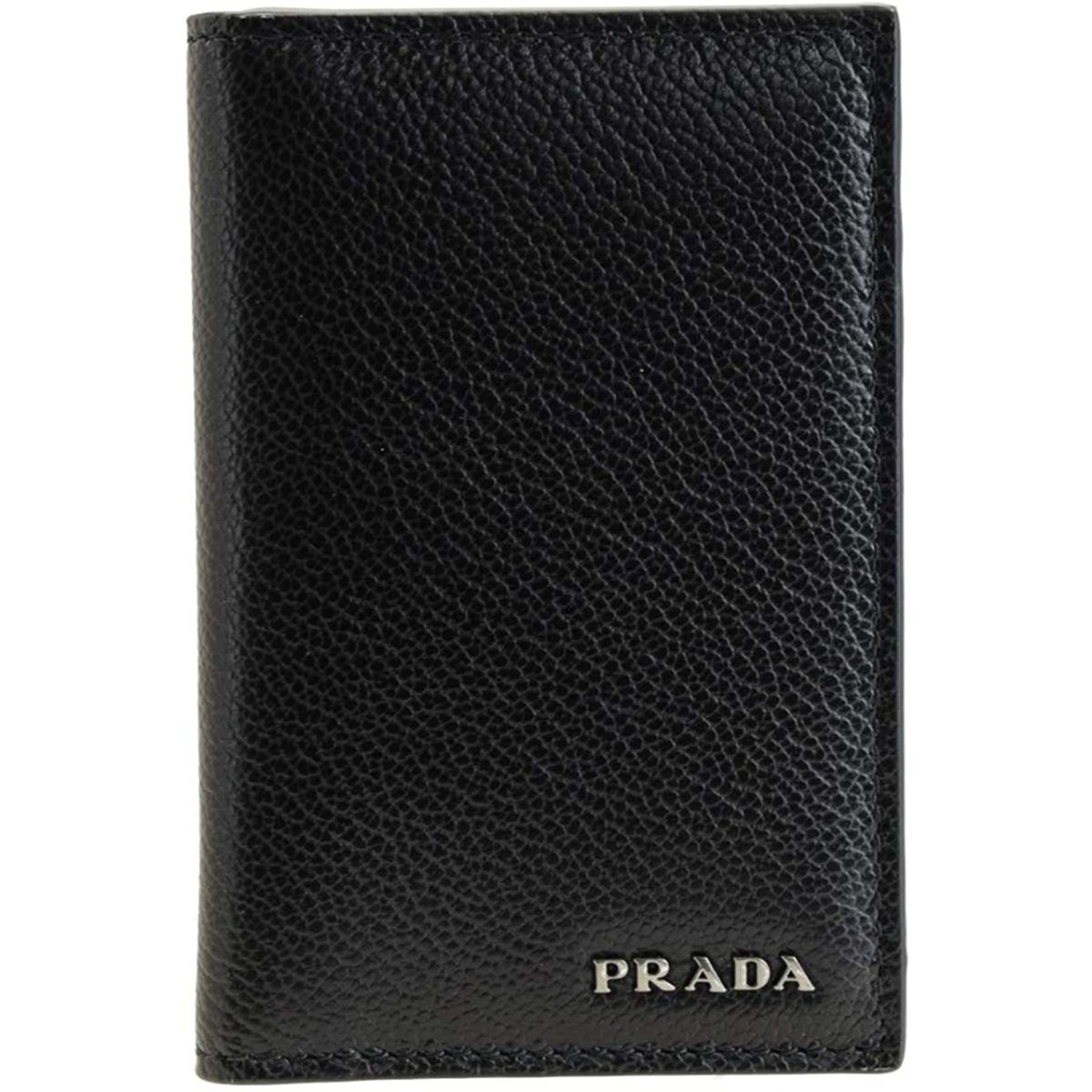 Prada Black Navy Vitello Micro Grain Mens Vertical Card Holder