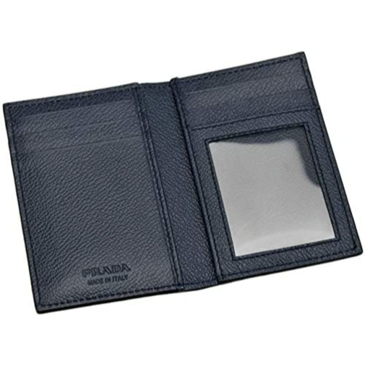 Prada Black Navy Vitello Micro Grain Mens Vertical Card Holder