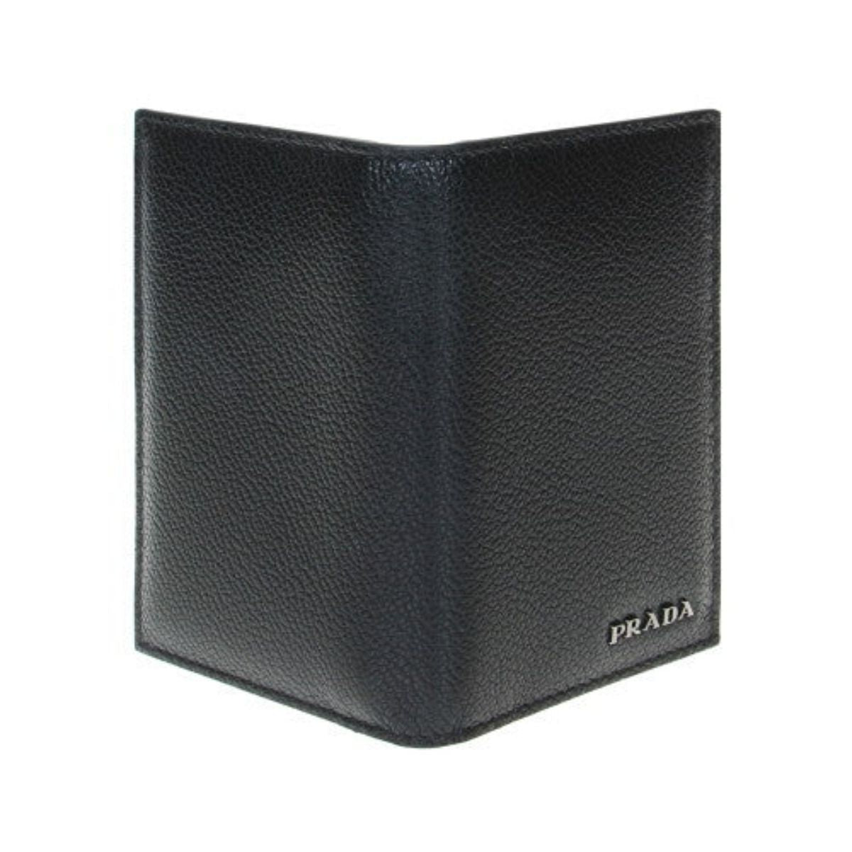 Prada Black Grey Vitello Micro Grain Vertical Card Holder Wallet