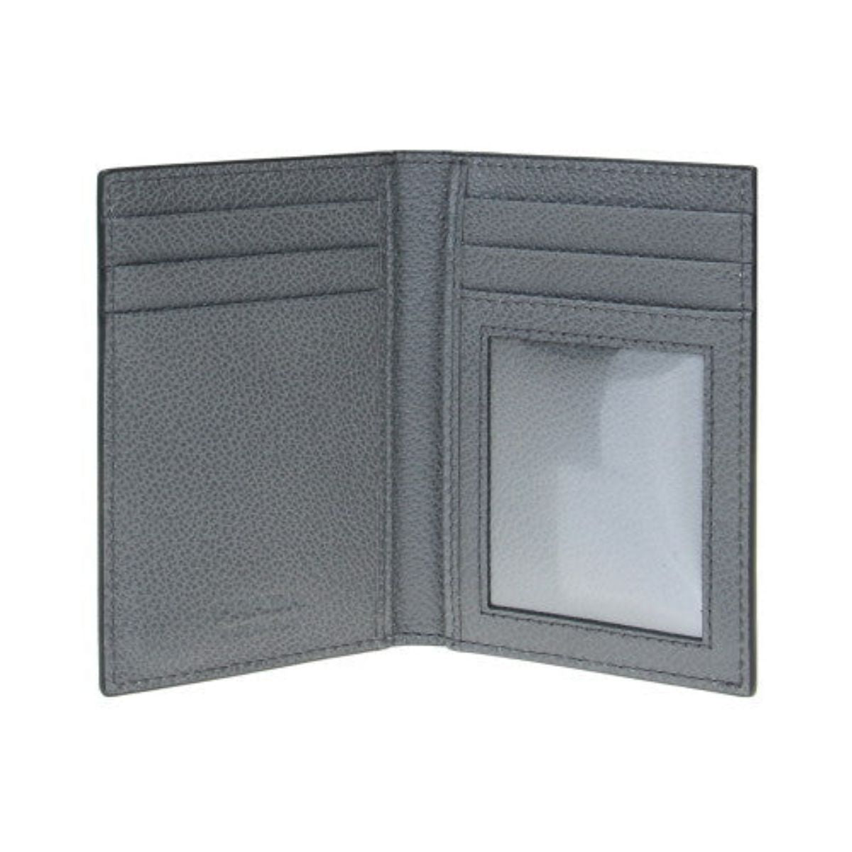 Prada Black Grey Vitello Micro Grain Vertical Card Holder Wallet