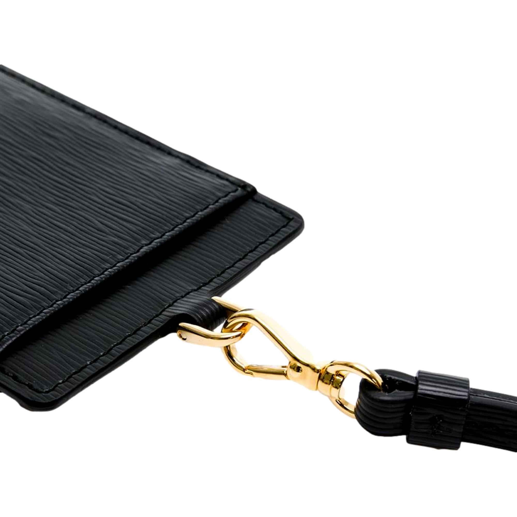 Prada Vitello Move Black Leather Logo Plaque Lanyard Cardholder Wallet