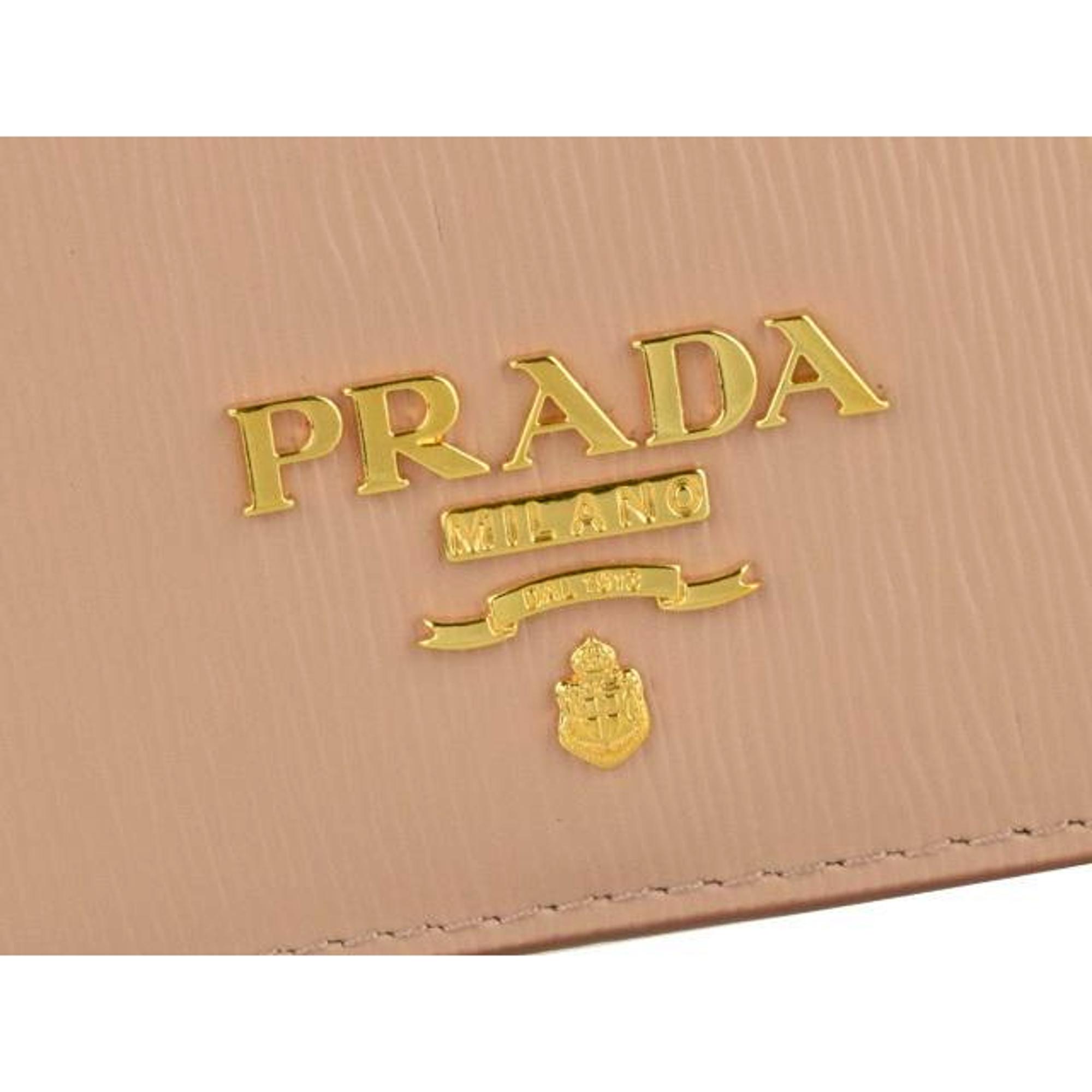 Prada Vitello Move Cipria Beige Leather Logo Plaque Card Holder Wallet