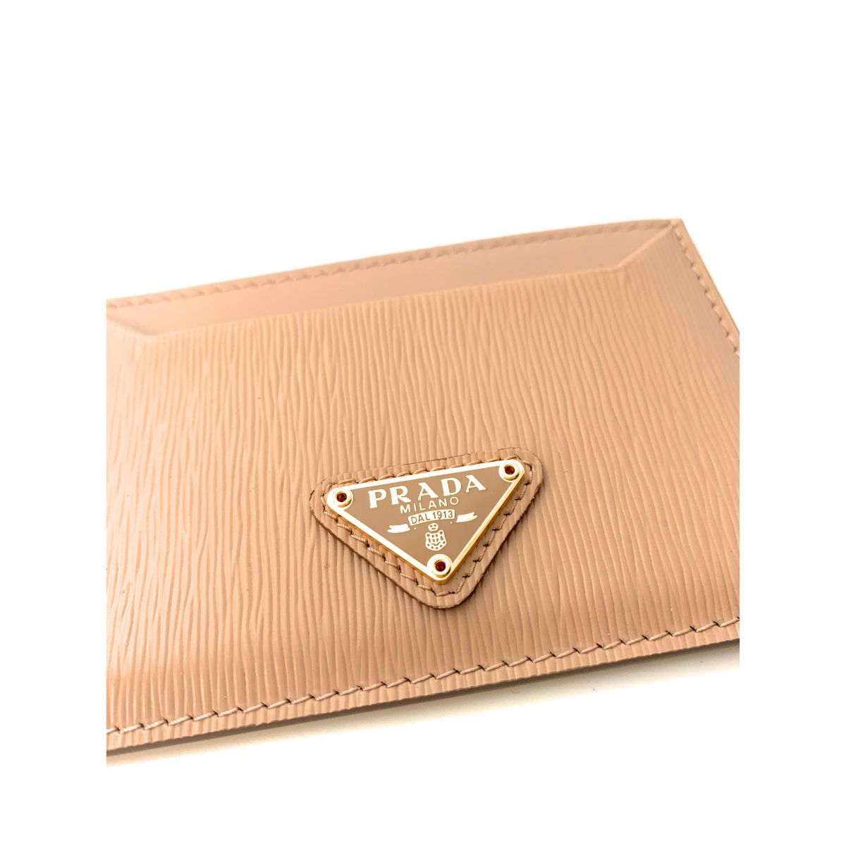 Prada Vitello Move Cipria Beige Leather Triangle Logo Card Wallet