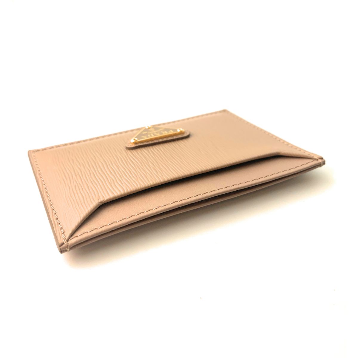 Prada Vitello Move Cipria Beige Leather Triangle Logo Card Wallet