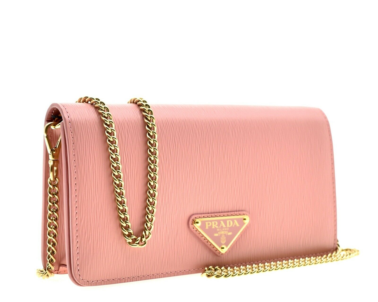 Prada Vitello Move Crossbody Chain Wallet Pink Petalo Leather