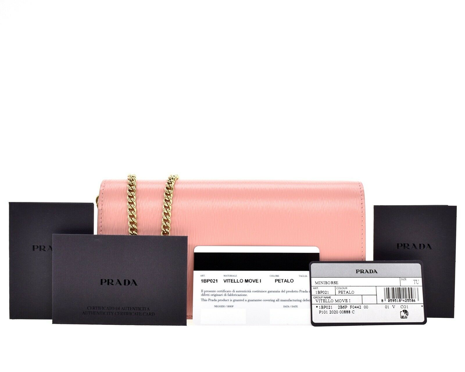 Prada Vitello Move Crossbody Chain Wallet Pink Petalo Leather