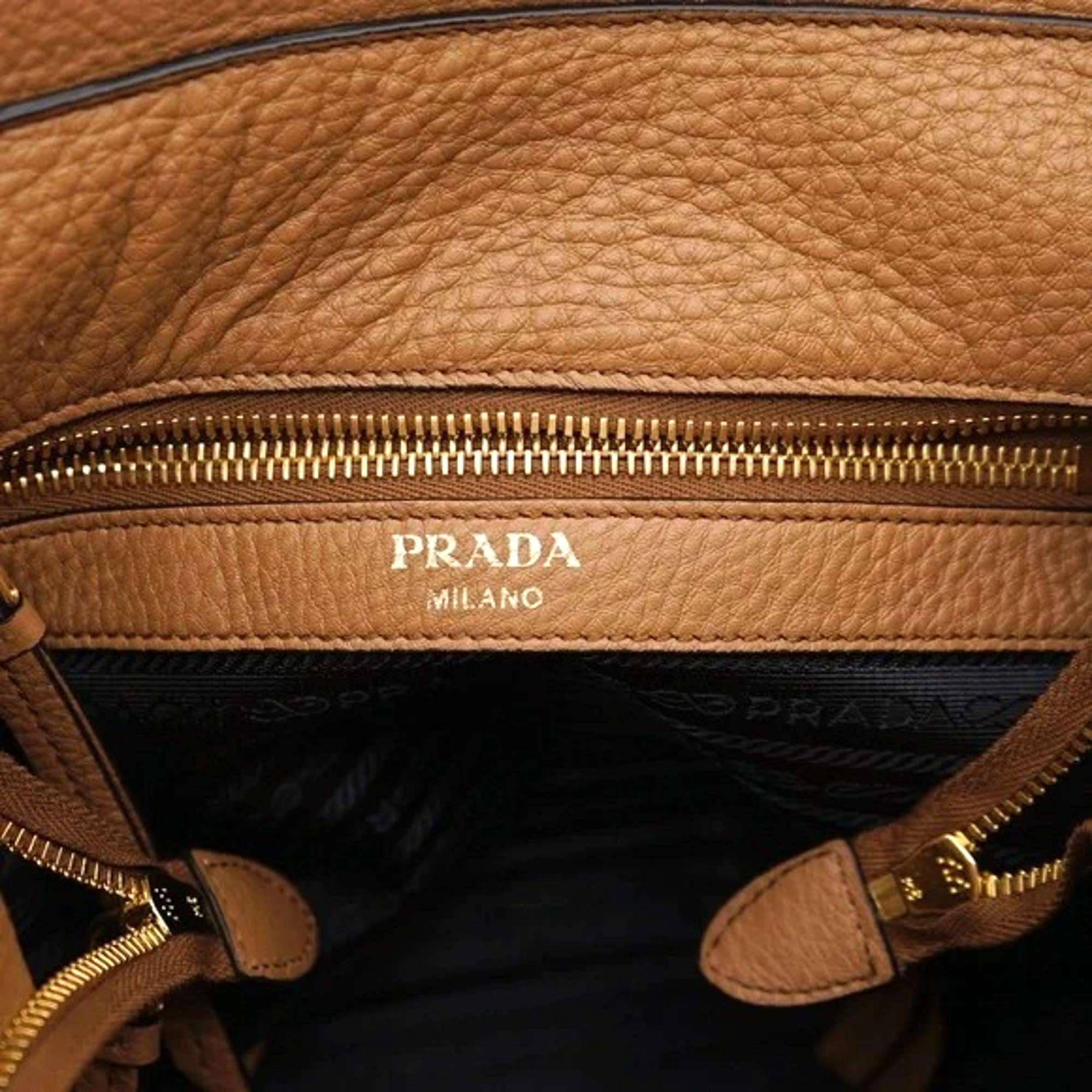 Prada Vitello Phenix Caramel Leather Stripe Strap Bucket Bag