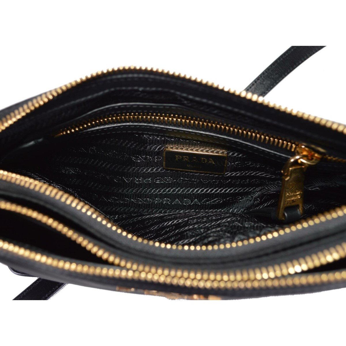 Prada Vitello Phenix Leather Gold Hardware Black Cross Body