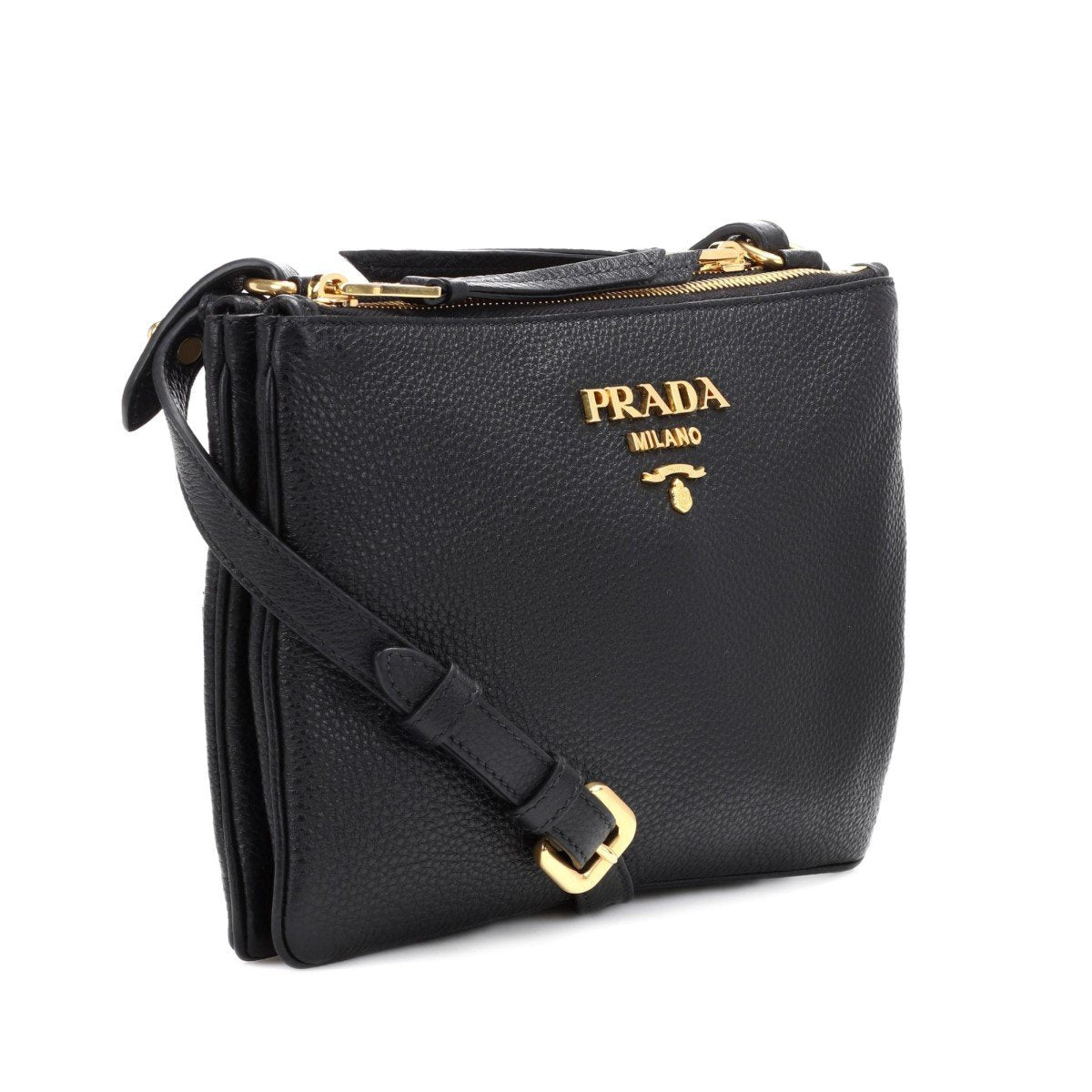 Prada Vitello Phenix Leather Gold Hardware Black Cross Body