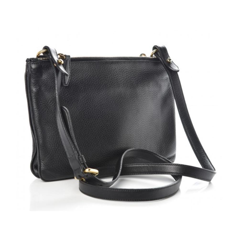 Prada Vitello Phenix Leather Gold Hardware Black Cross Body