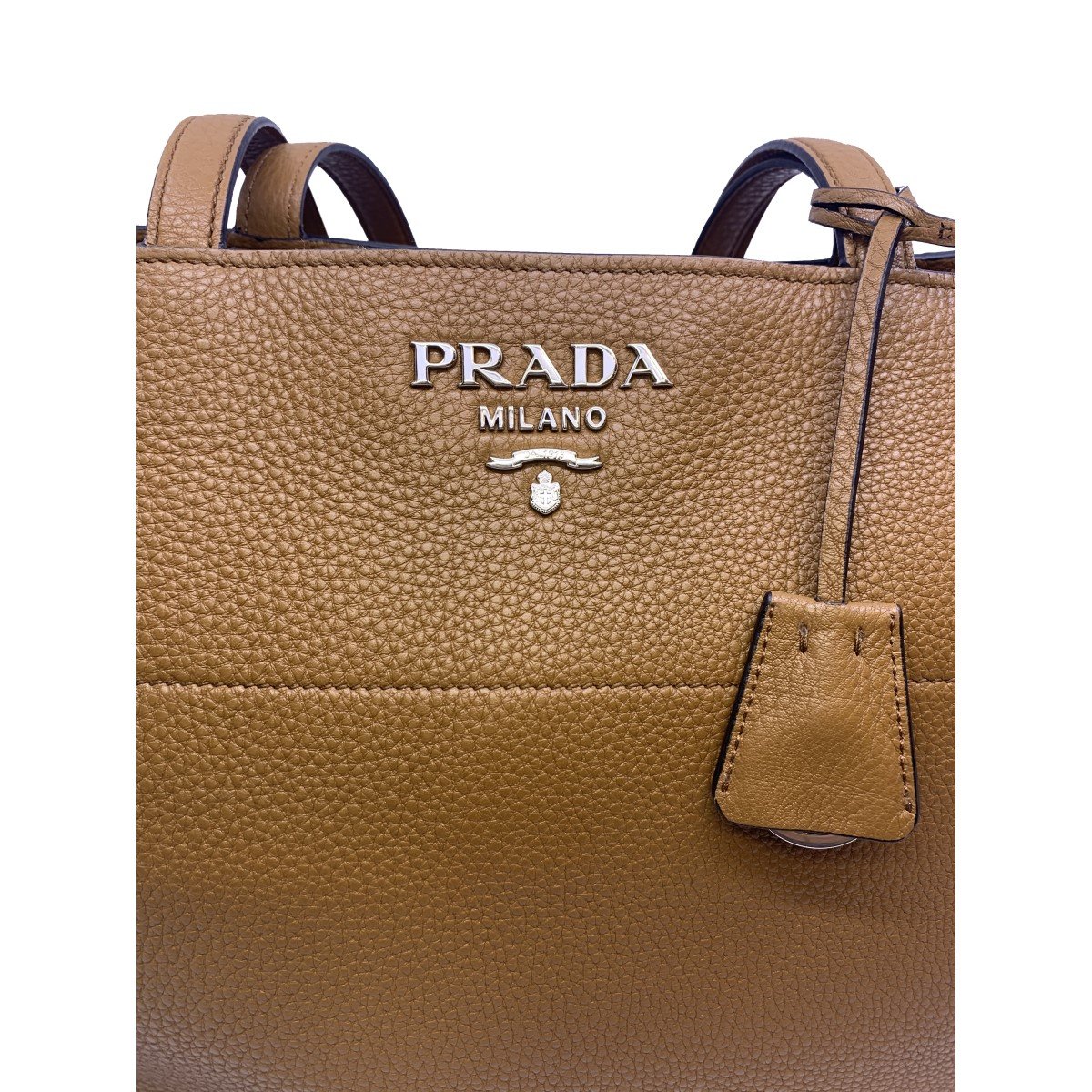 Prada Vitello Phenix Leather Shopping Tote Bag Cannella Brown