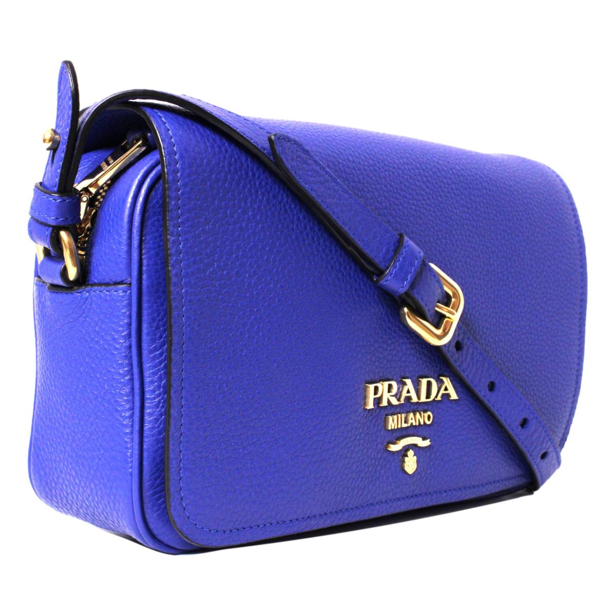 Prada Vitello Phenix Royal Blue Leather Flap Crossbody Bag