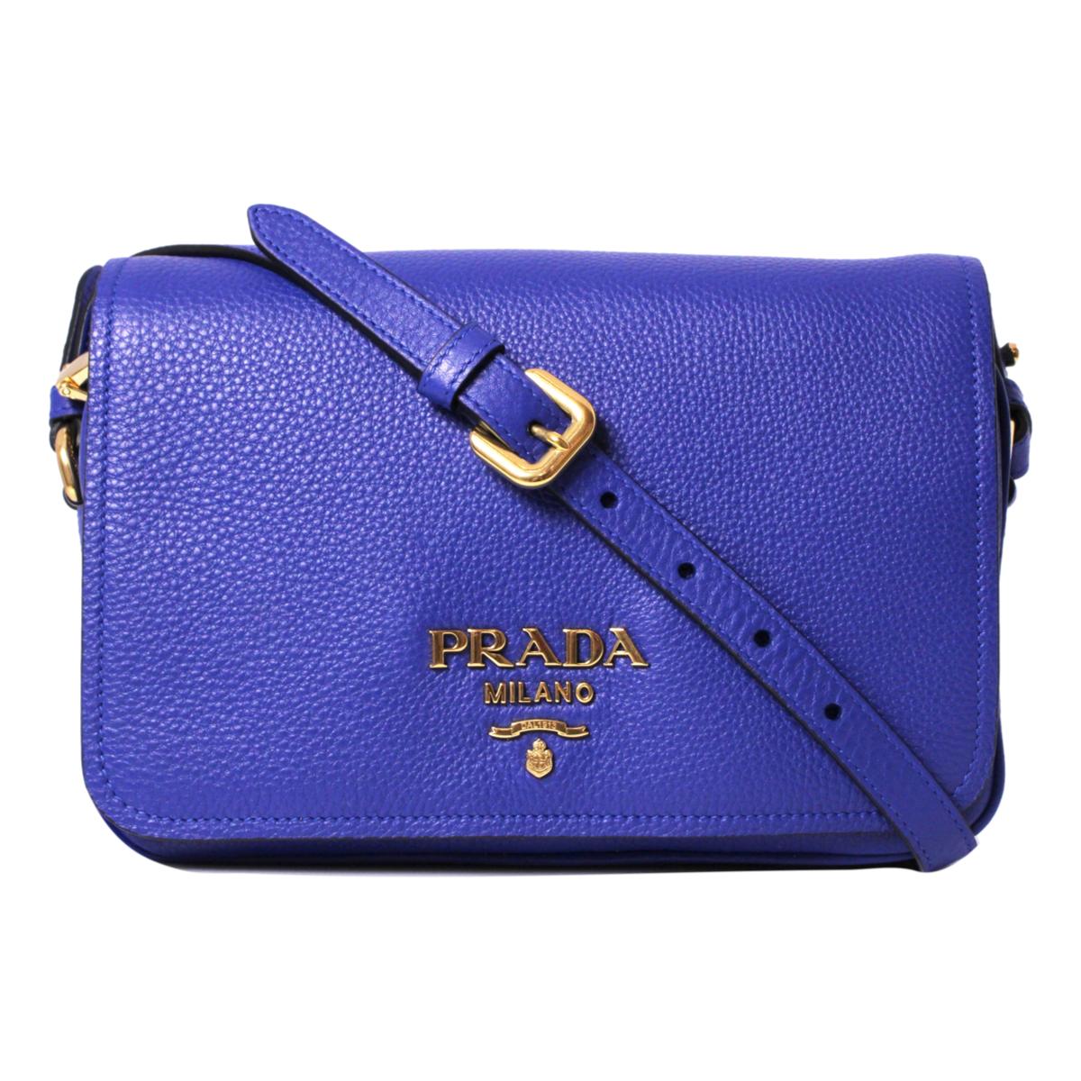 Prada Vitello Phenix Royal Blue Leather Flap Crossbody Bag