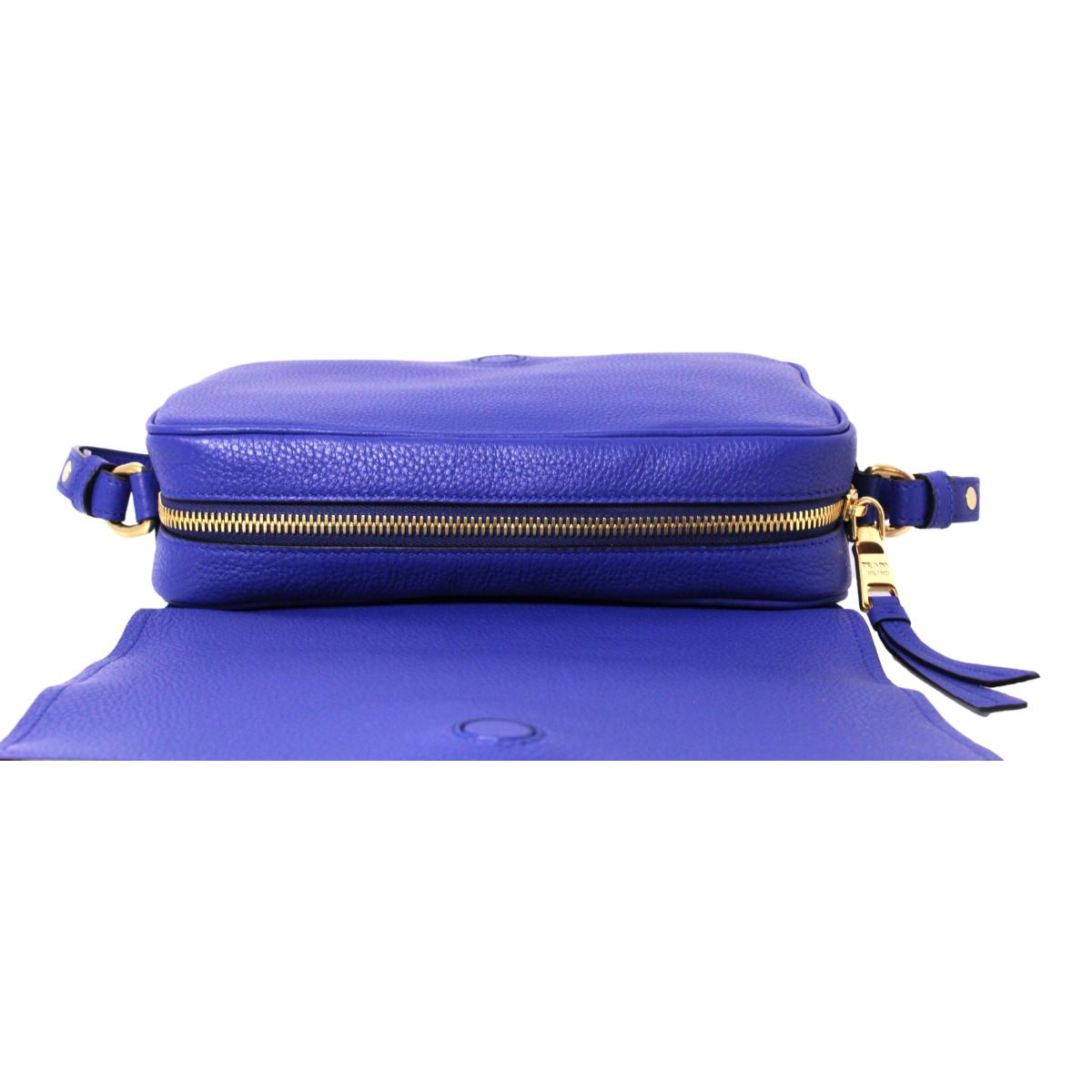 Prada Vitello Phenix Royal Blue Leather Flap Crossbody Bag