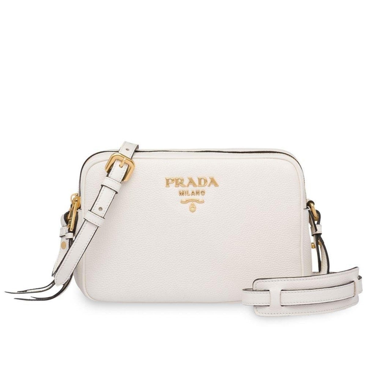 Prada Vitello Phenix White Leather Double Zip Camera Crossbody