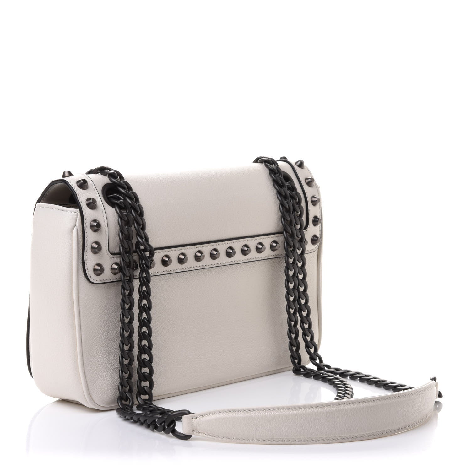 Prada White Glace Leather Studded Trim Crossbody Handbag