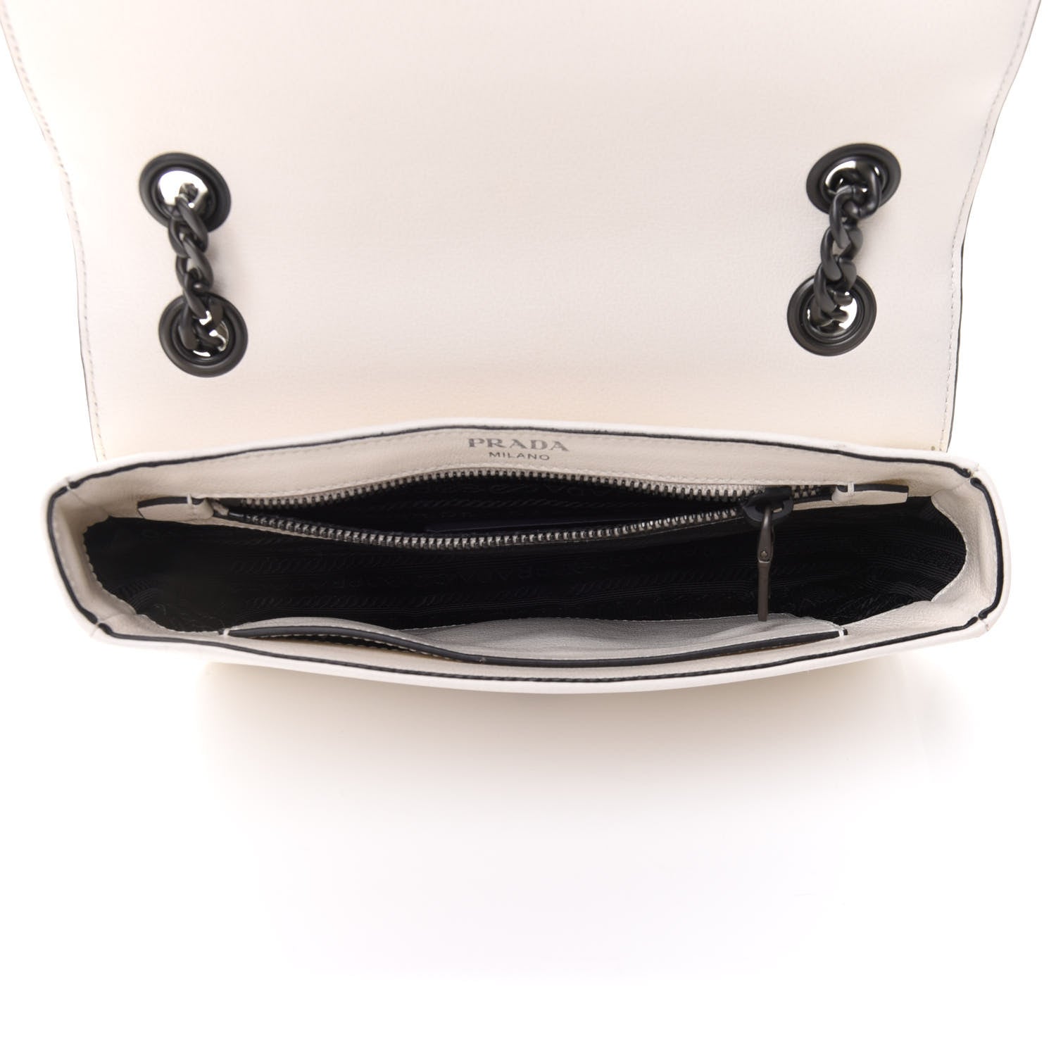 Prada White Glace Leather Studded Trim Crossbody Handbag