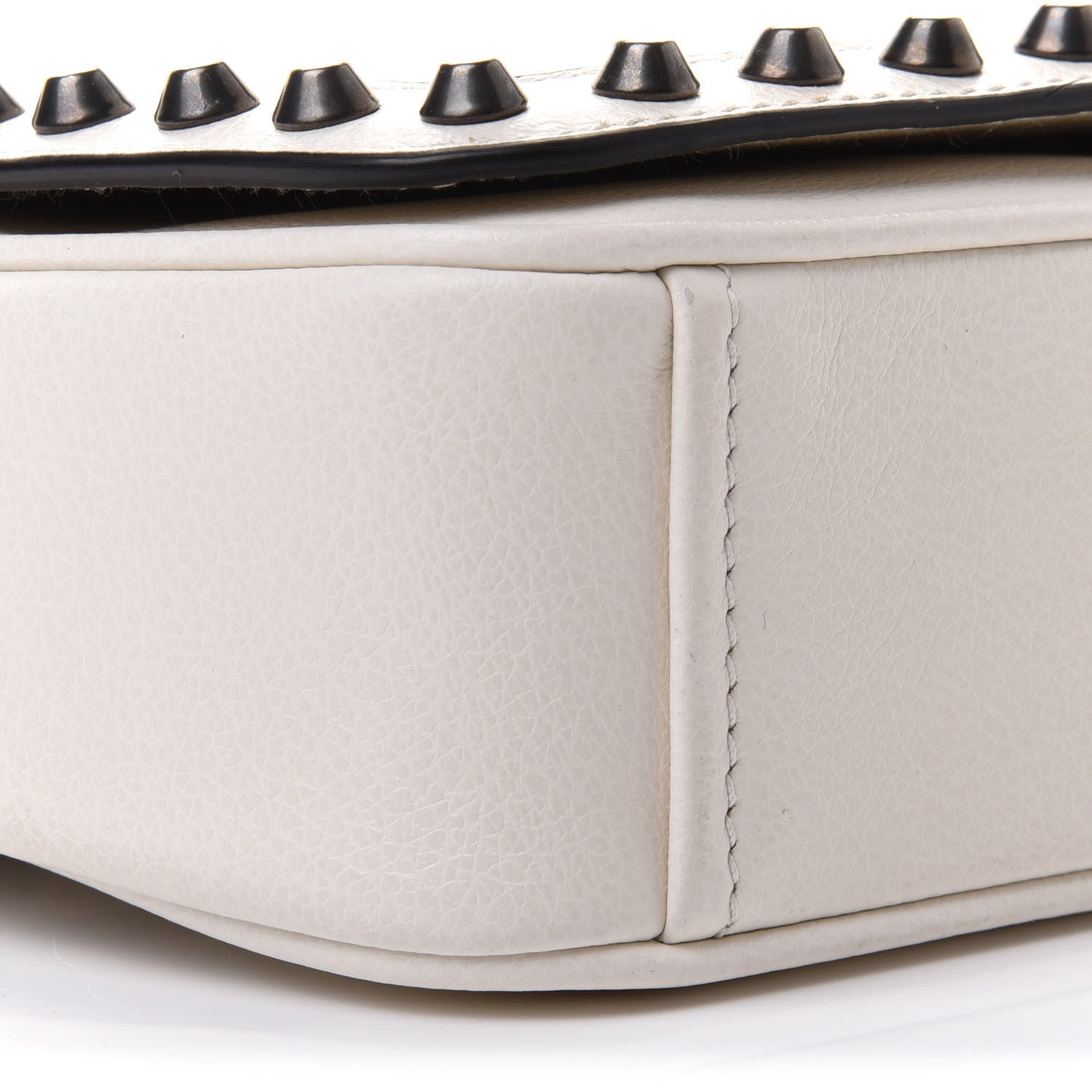 Prada White Glace Leather Studded Trim Crossbody Handbag