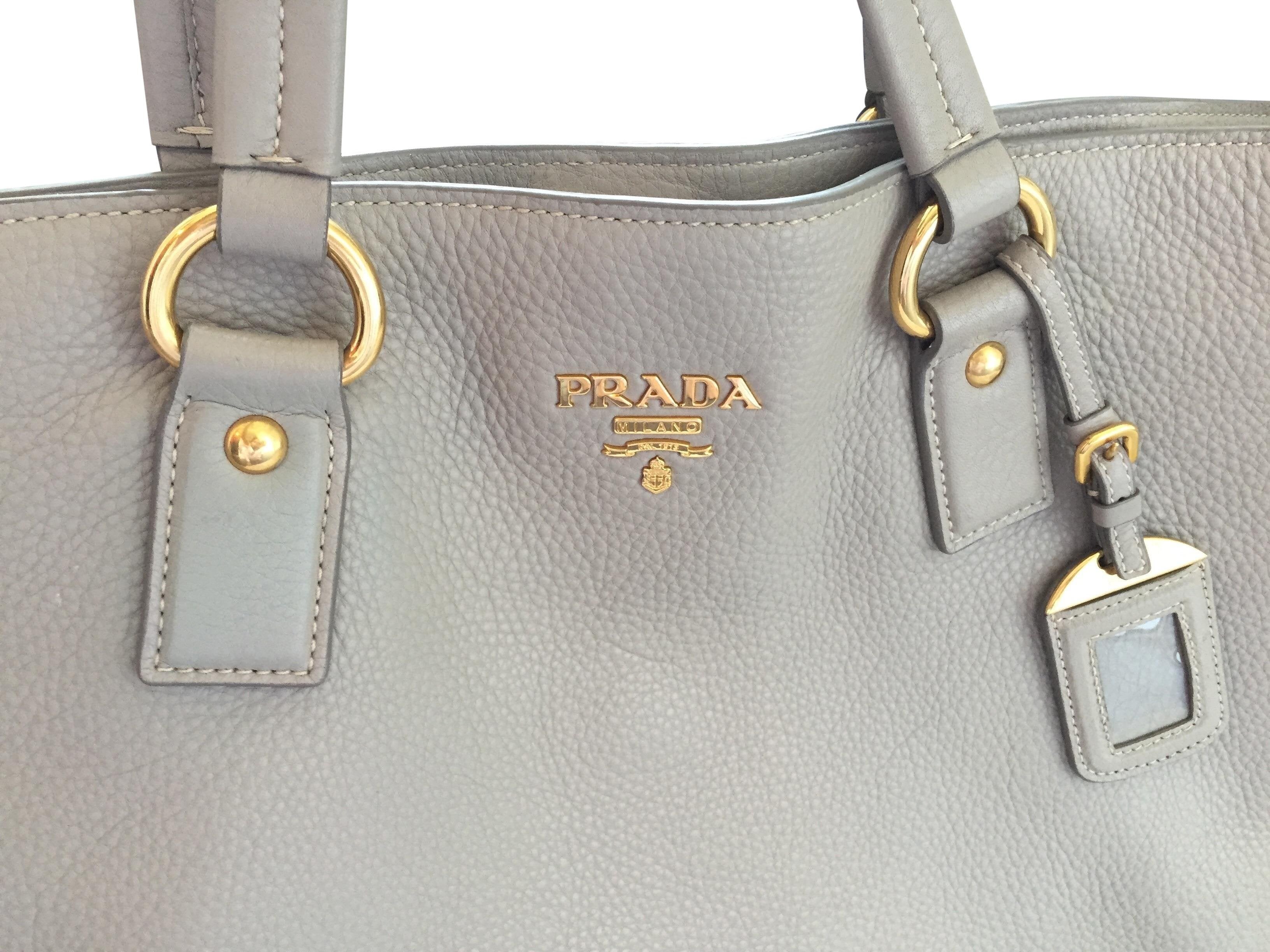 Prada Argilla Gray Vitello Phenix Leather Adjustable Tote Bag