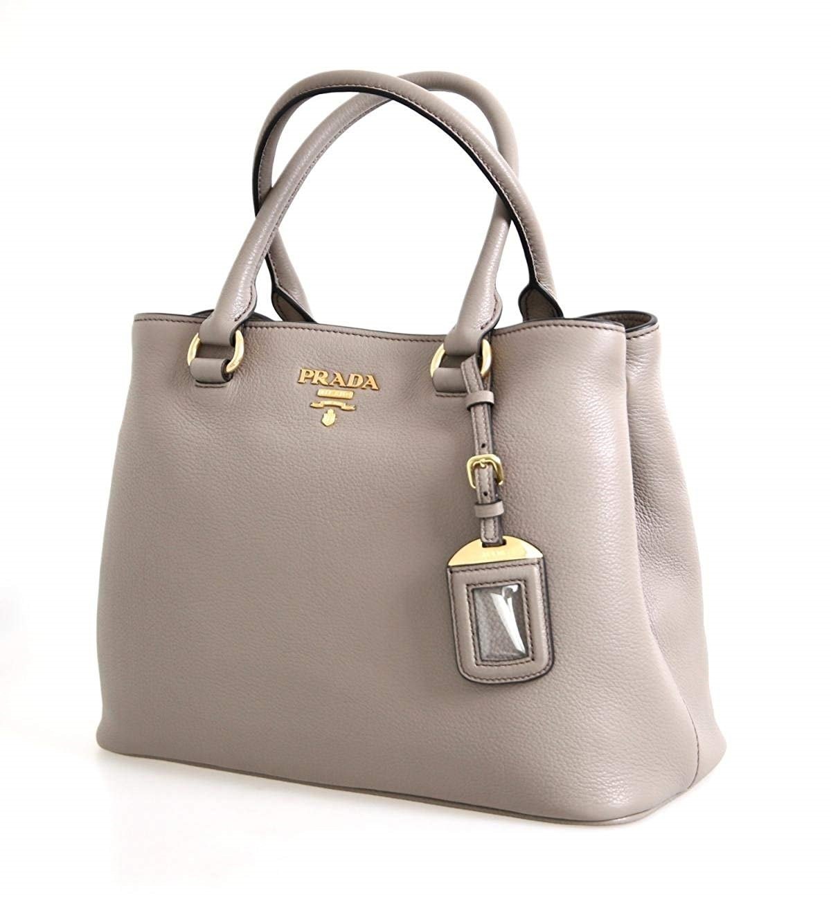 Prada Argilla Gray Vitello Phenix Leather Adjustable Tote Bag