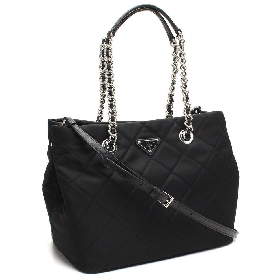 Prada Black Quilted Tessuto Chain Shoulder Bag Tote