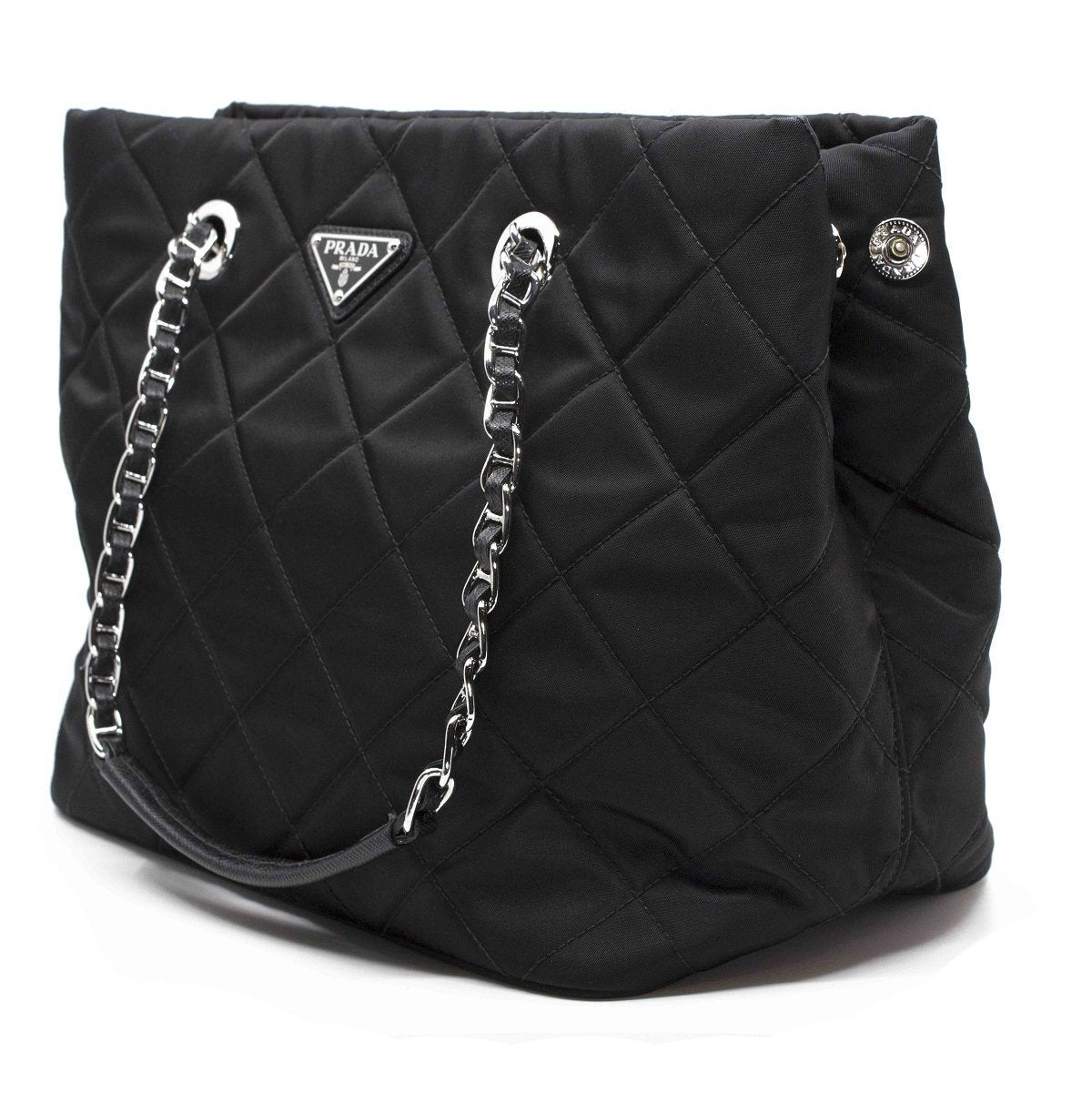 Prada Black Quilted Tessuto Chain Shoulder Bag Tote