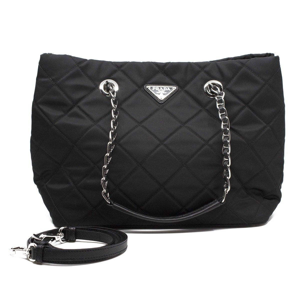 Prada Black Quilted Tessuto Chain Shoulder Bag Tote