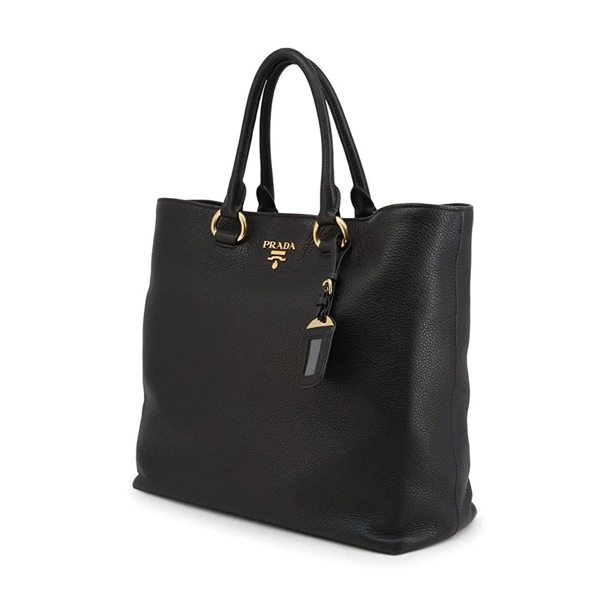 Prada Black Vitello Phenix Leather Shopping Tote Bag