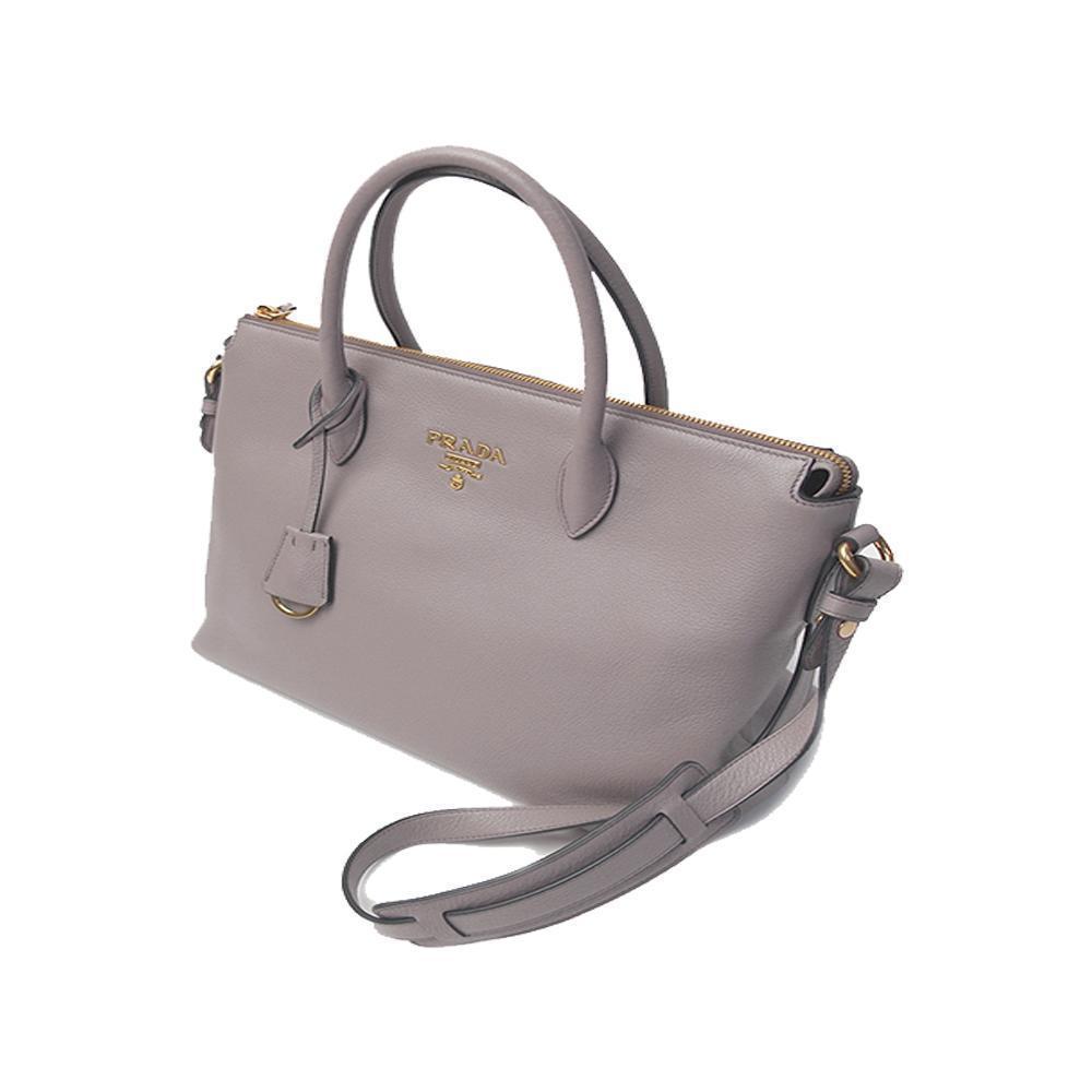 Prada Argilla Gray Vitello Phenix Leather Satchel Shoulder Bag