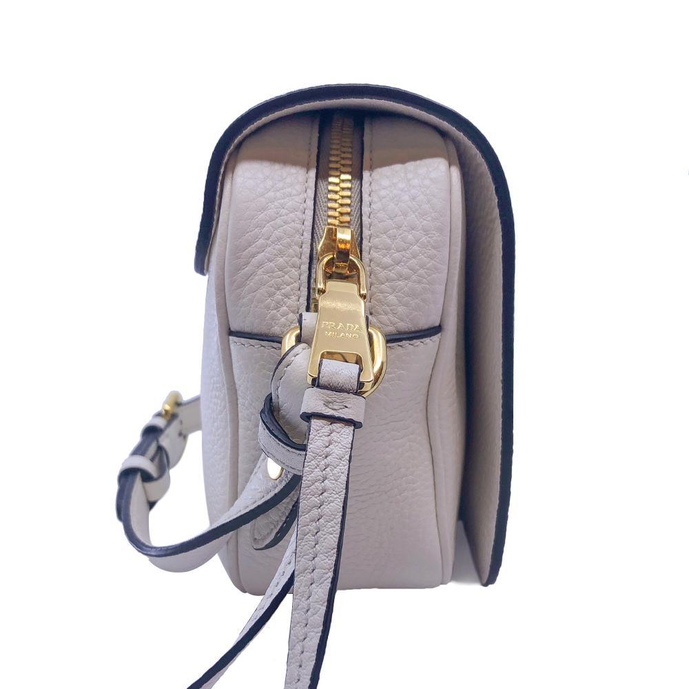 Prada Flap Vitello Phenix Ivory Leather Cross Body Bag