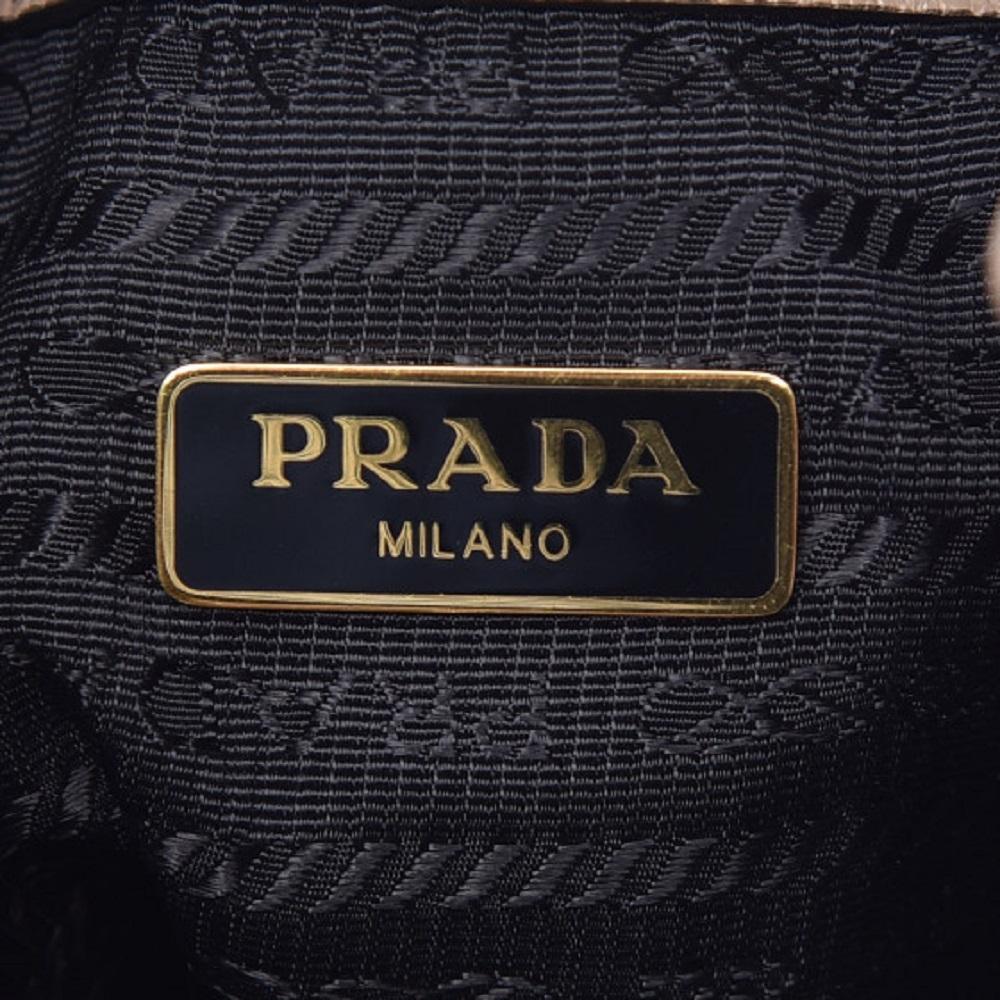 Prada Beige Glace Calf Leather Logo Small Bucket Crossbody Bag