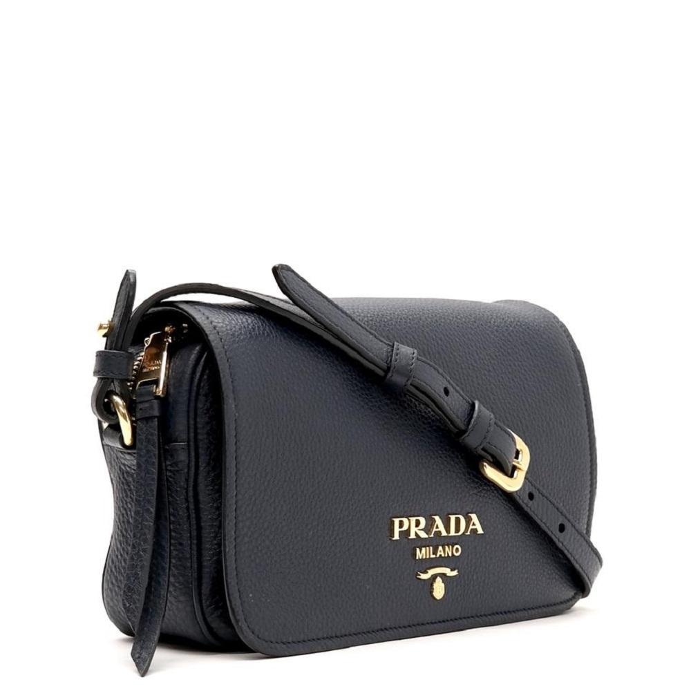 Prada Vitello Phenix Baltico Blue Leather Flap Crossbody Bag