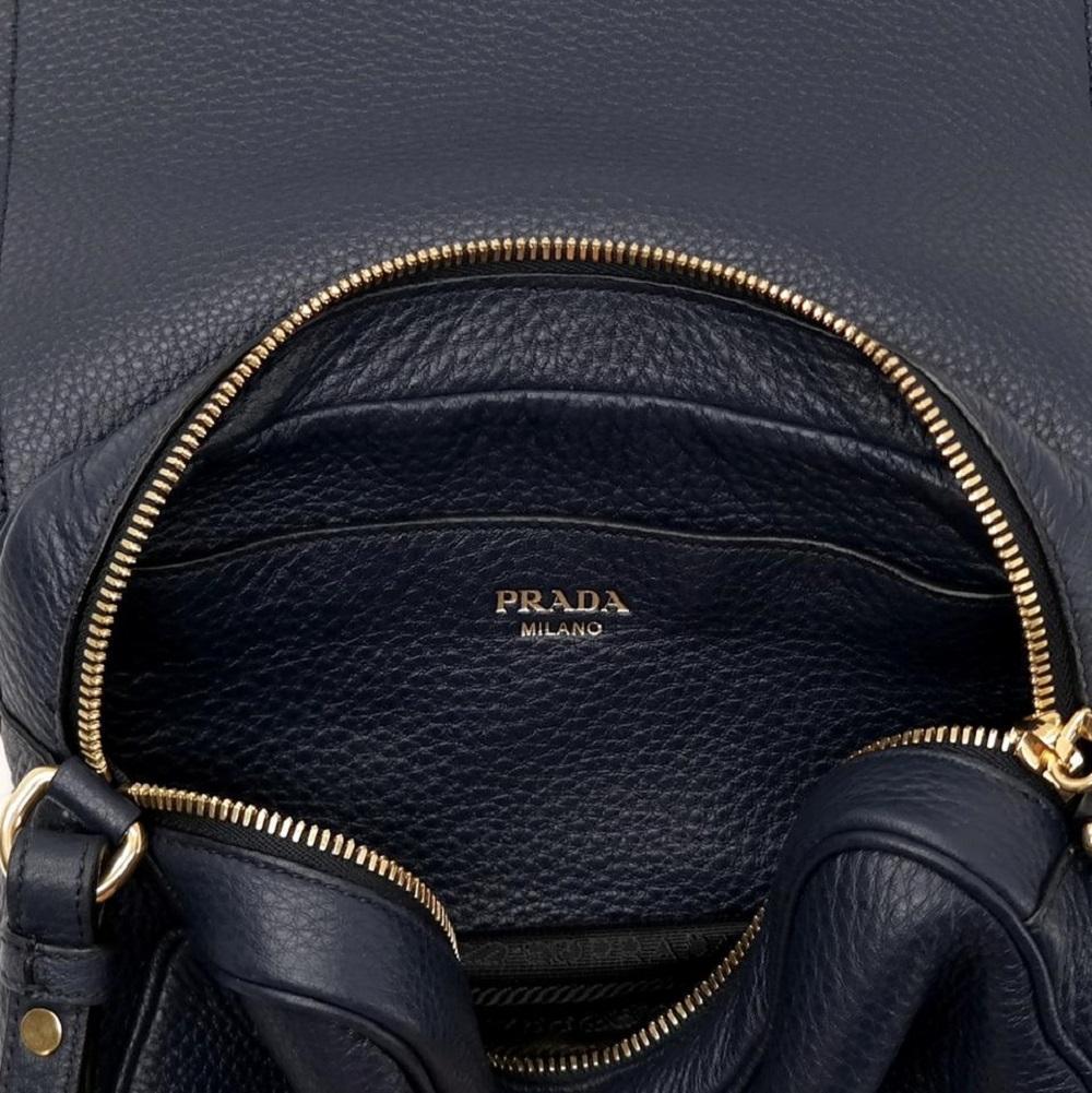 Prada Vitello Phenix Baltico Blue Leather Flap Crossbody Bag