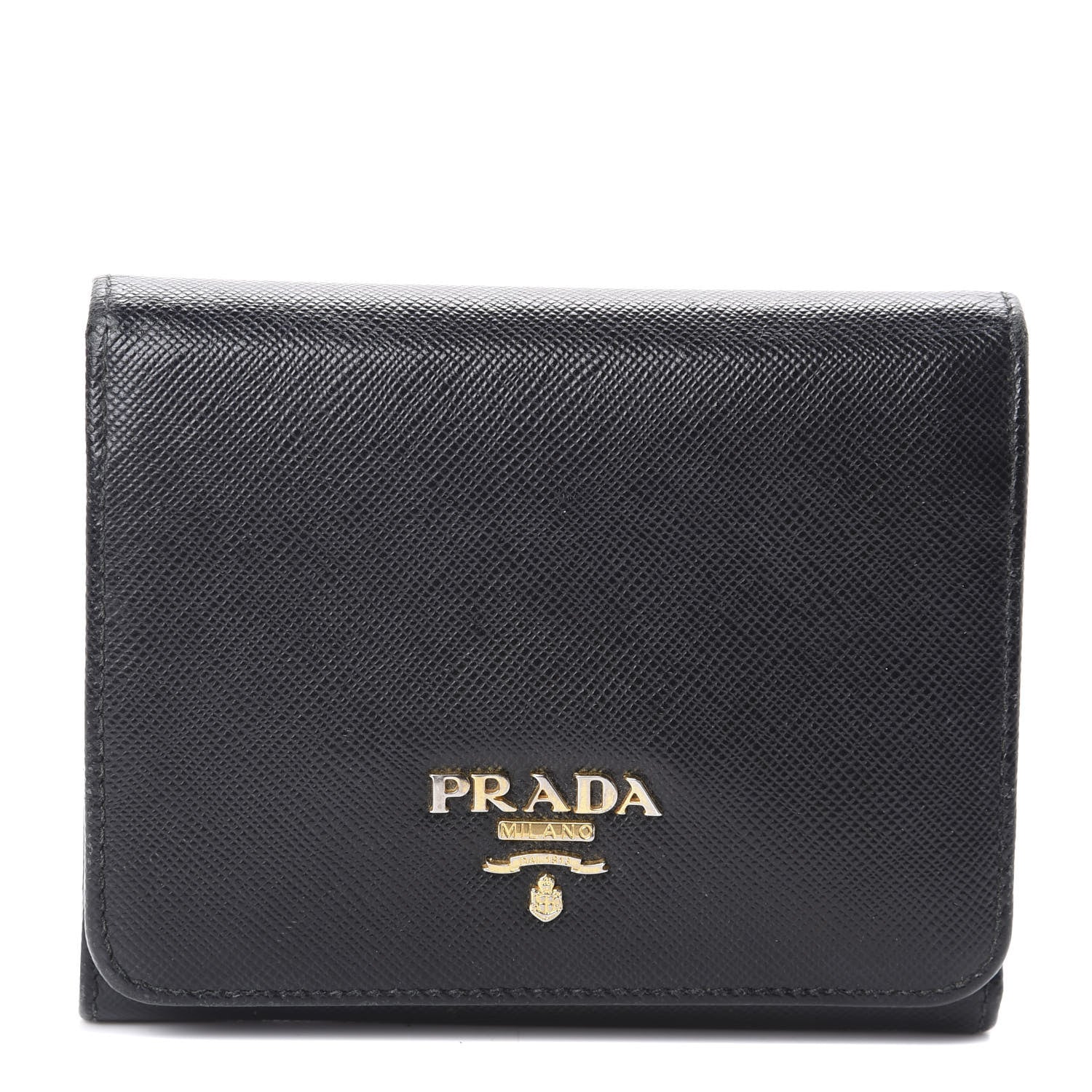 Prada Women's Wallet Saffiano Leather Tri Fold Black