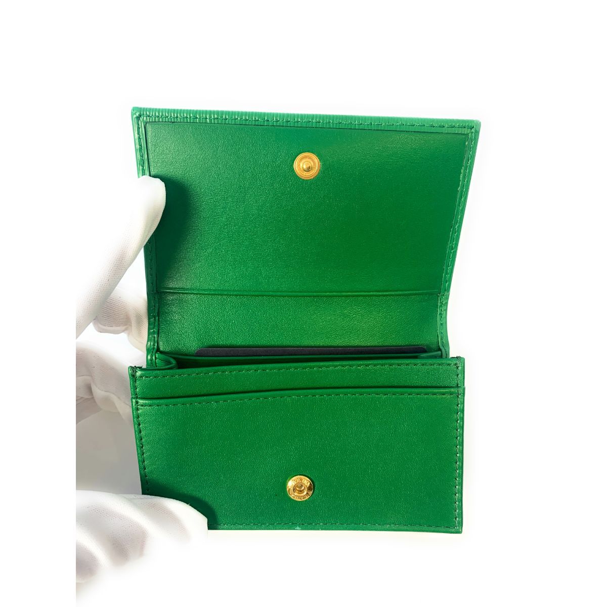 Prada Womens Vitello Move Verde Green Leather Card Case Wallet