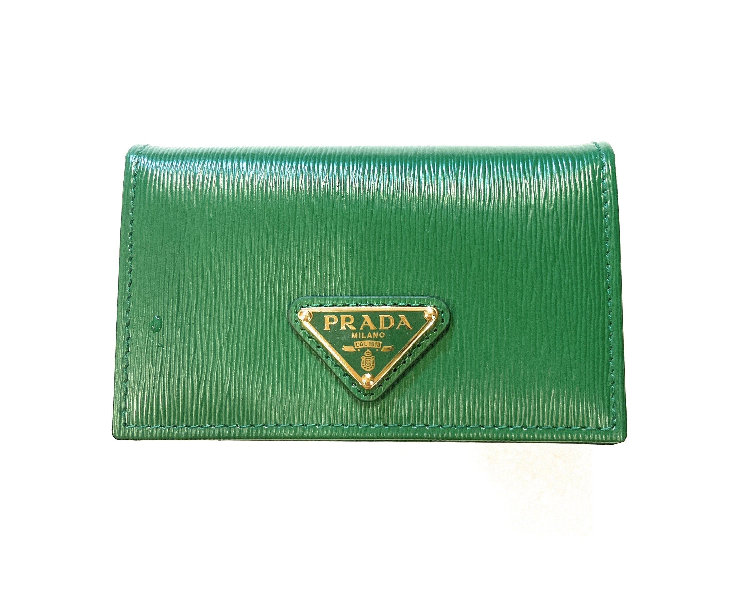 Prada Womens Vitello Move Verde Green Leather Card Case Wallet