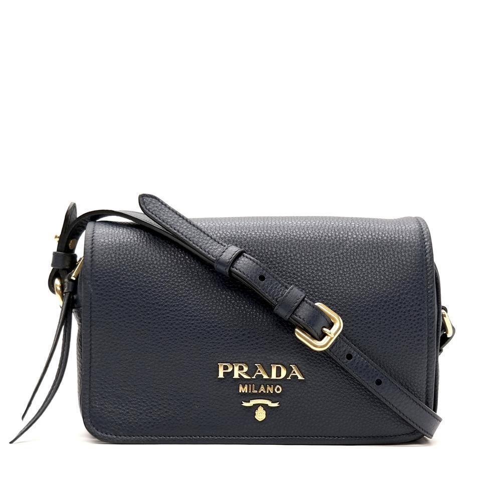 Prada Vitello Phenix Baltico Blue Leather Flap Crossbody Bag