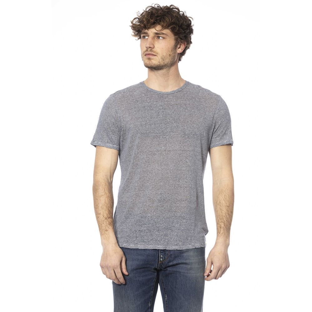 Distretto12 Chic Blue Linen-Viscose Crew Neck Tee