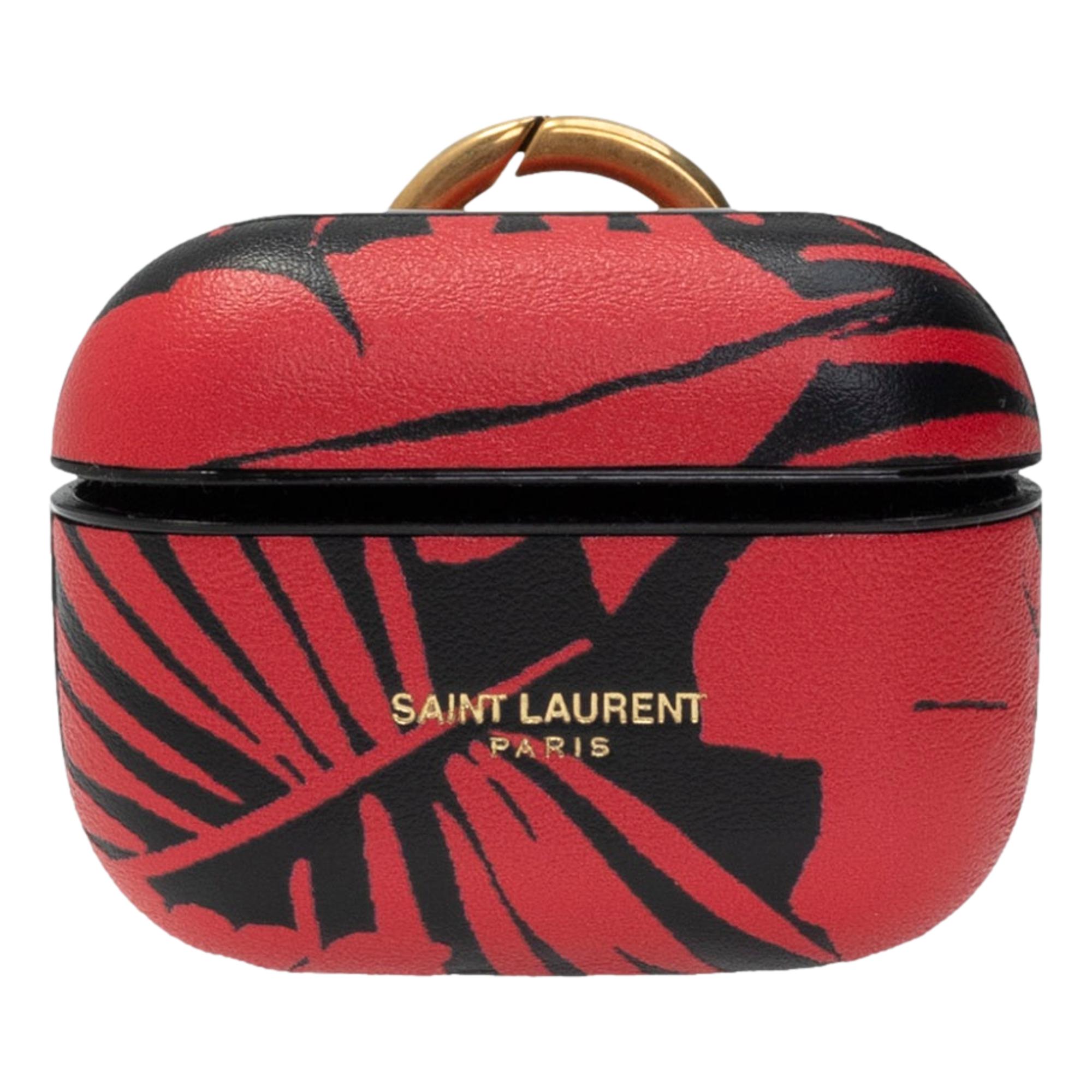 Saint Laurent Abstract Print Black and Red Leather Airpods Pro Case