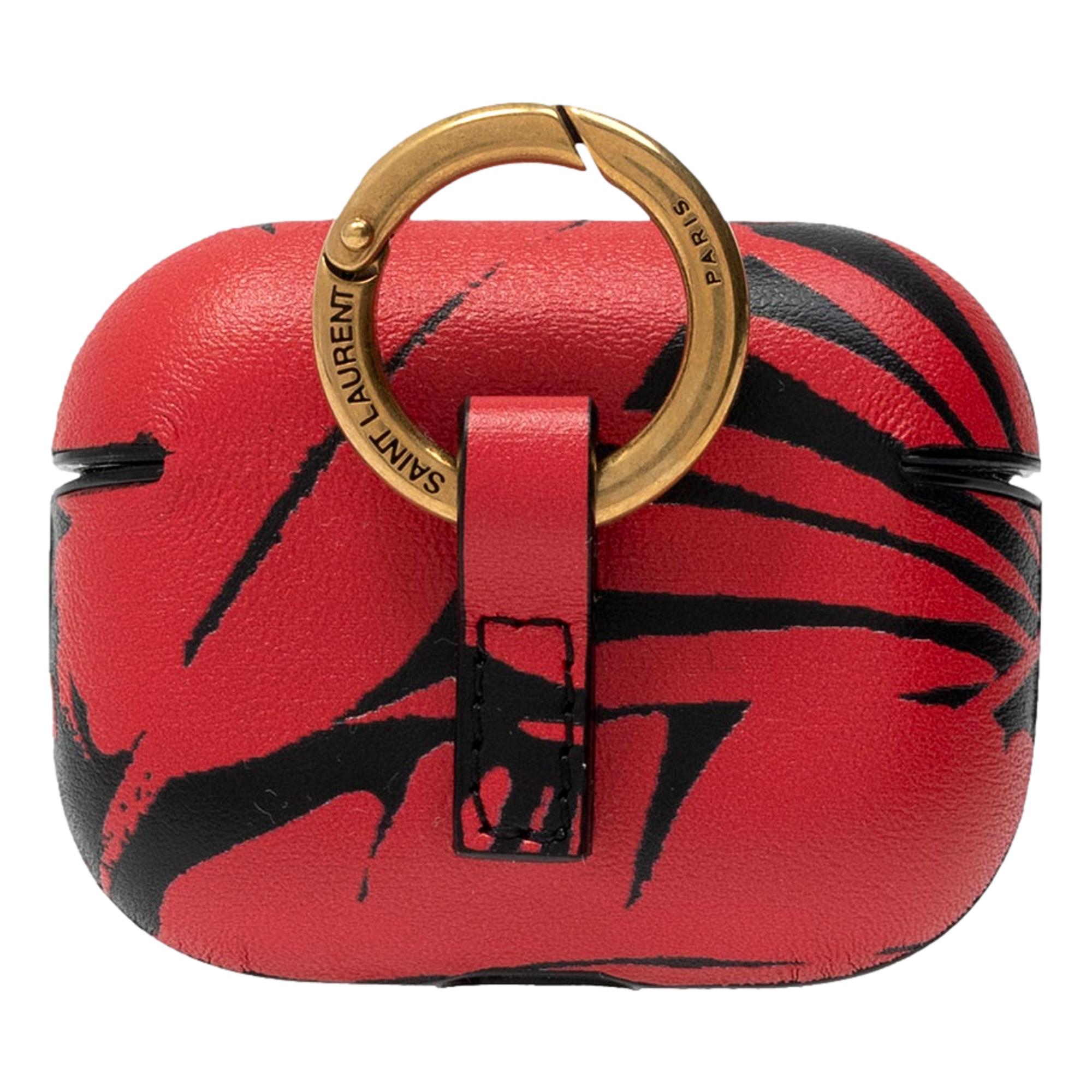 Saint Laurent Abstract Print Black and Red Leather Airpods Pro Case