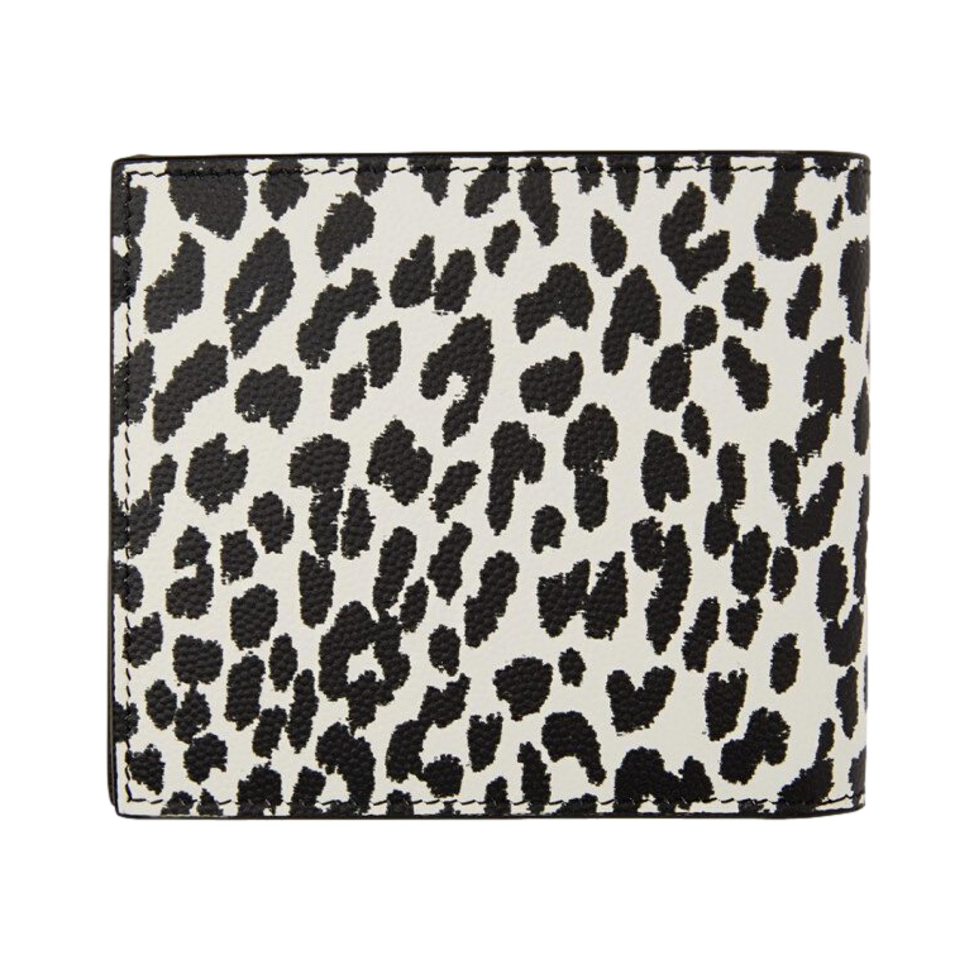 Saint Laurent BabyCat Leopard Print Black and White Leather Bifold Wallet