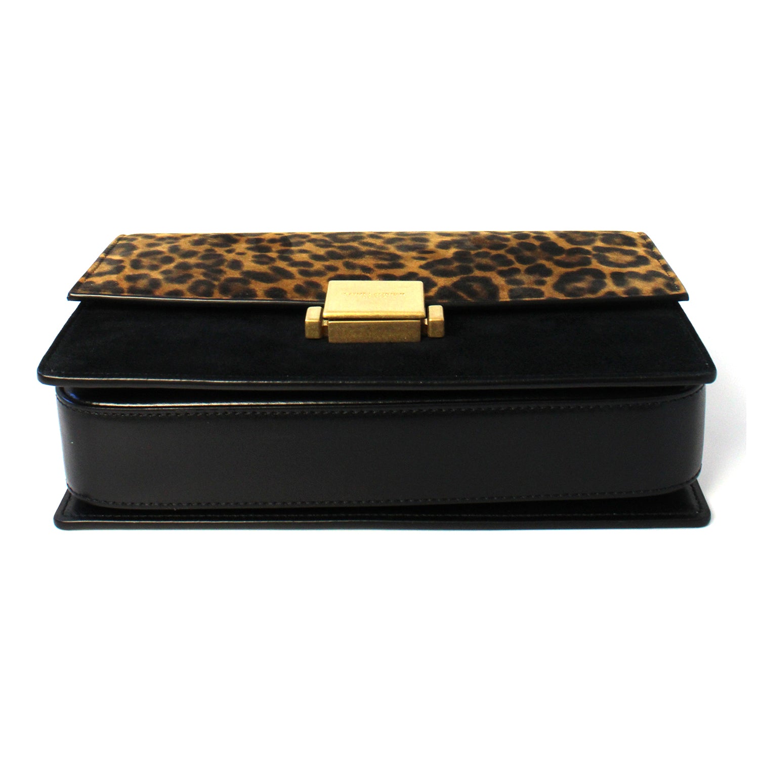 Saint Laurent Bellechasse Black Leather Leopard Print Crossbody