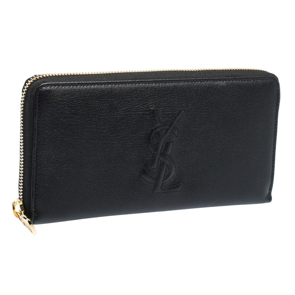 Saint Laurent Black Belle De Jour Leather Zip Around Wallet