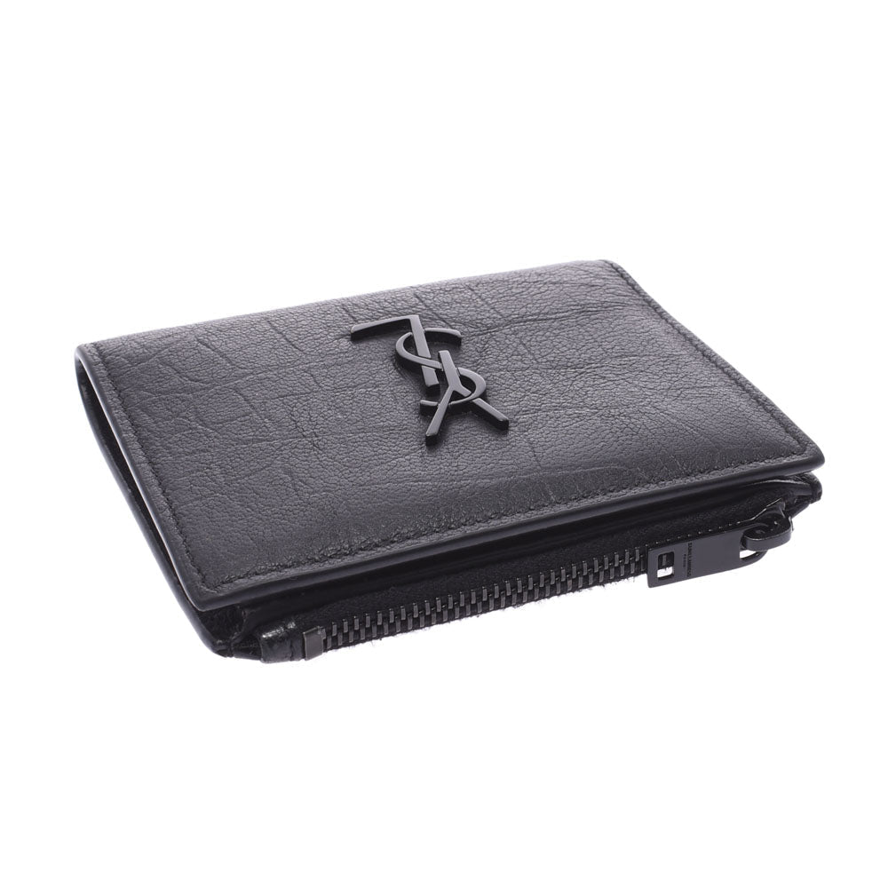 Saint Laurent Black Crocodile Calf Leather YSL Monogram Wallet