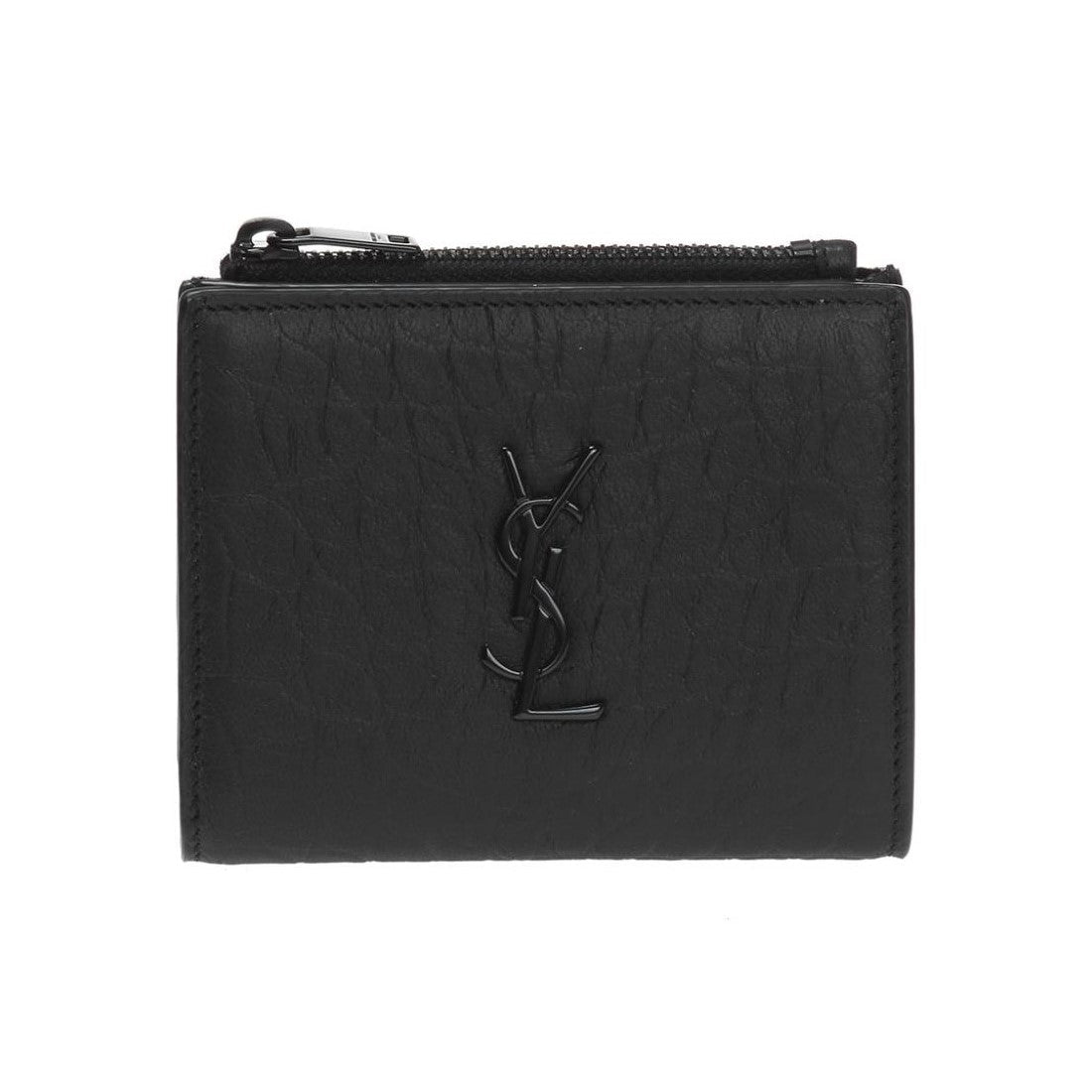 Saint Laurent Black Crocodile Calf Leather YSL Monogram Wallet