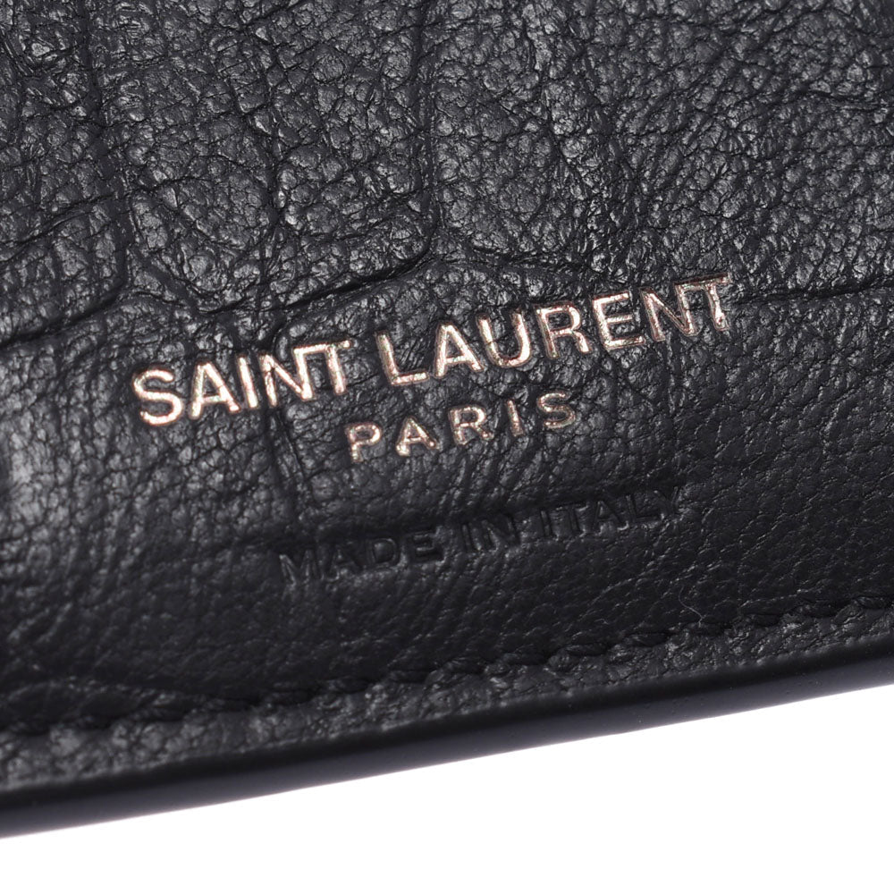 Saint Laurent Black Crocodile Calf Leather YSL Monogram Wallet