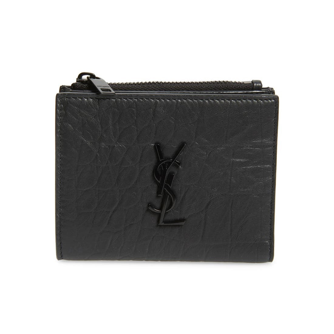 Saint Laurent Black Crocodile Calf Leather YSL Monogram Wallet