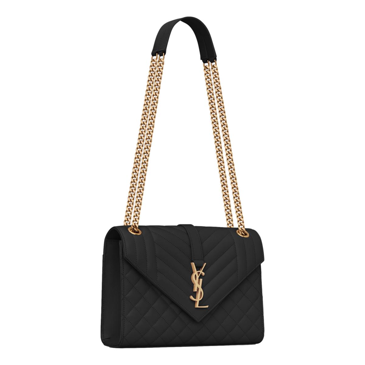 Saint Laurent Black Grain de Poudre Matelasse Medium Shoulder Bag