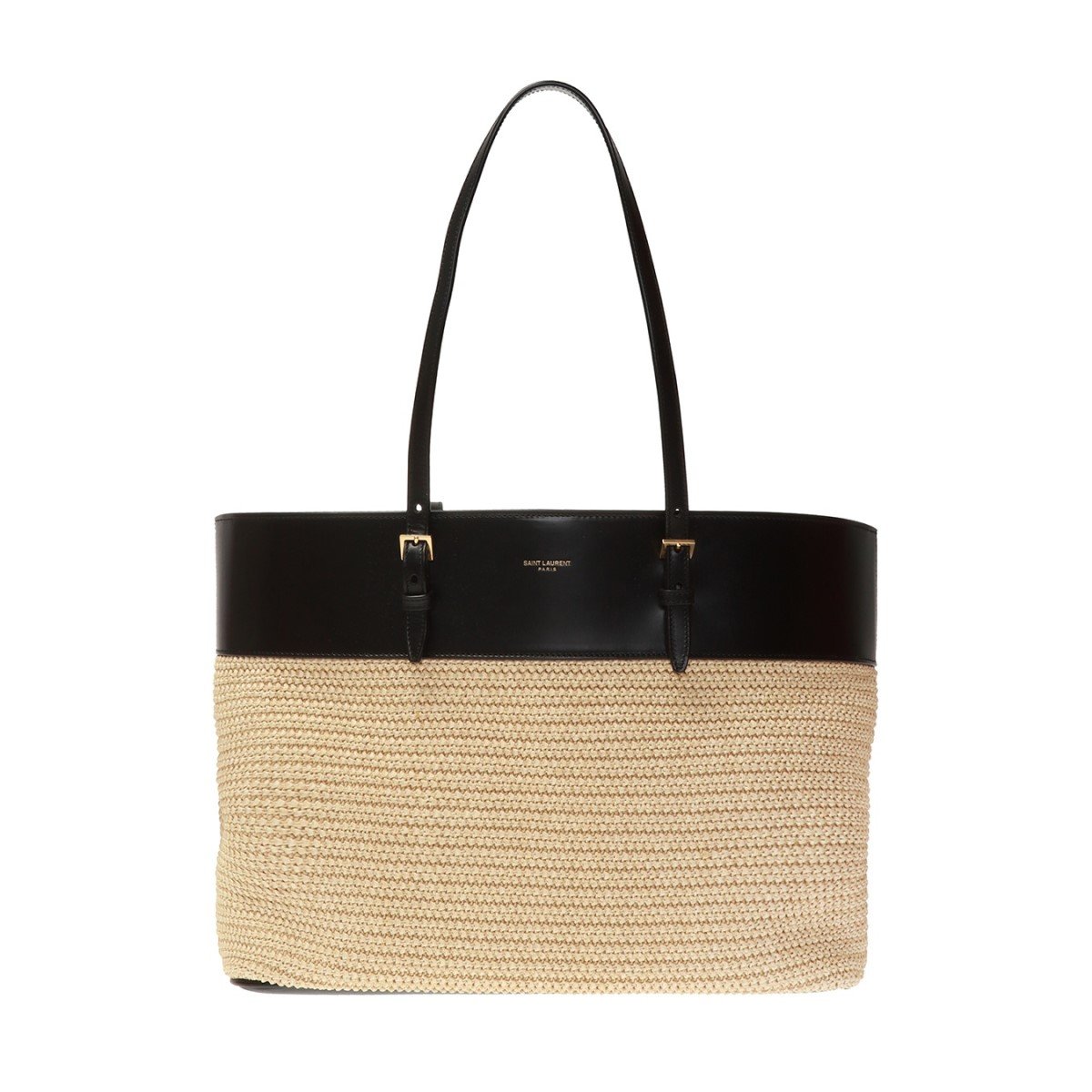 Saint Laurent Boucle Raffia Black Leather Tote